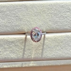 Solid 14k gold 2ct f VS1 lab oval diamond ring with halo lab pink diamond